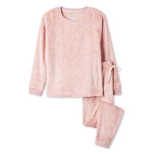 Women's Cozy Goodnight Plush Pajama Pink, 2 Pieces Large Size, Cute Bow Print